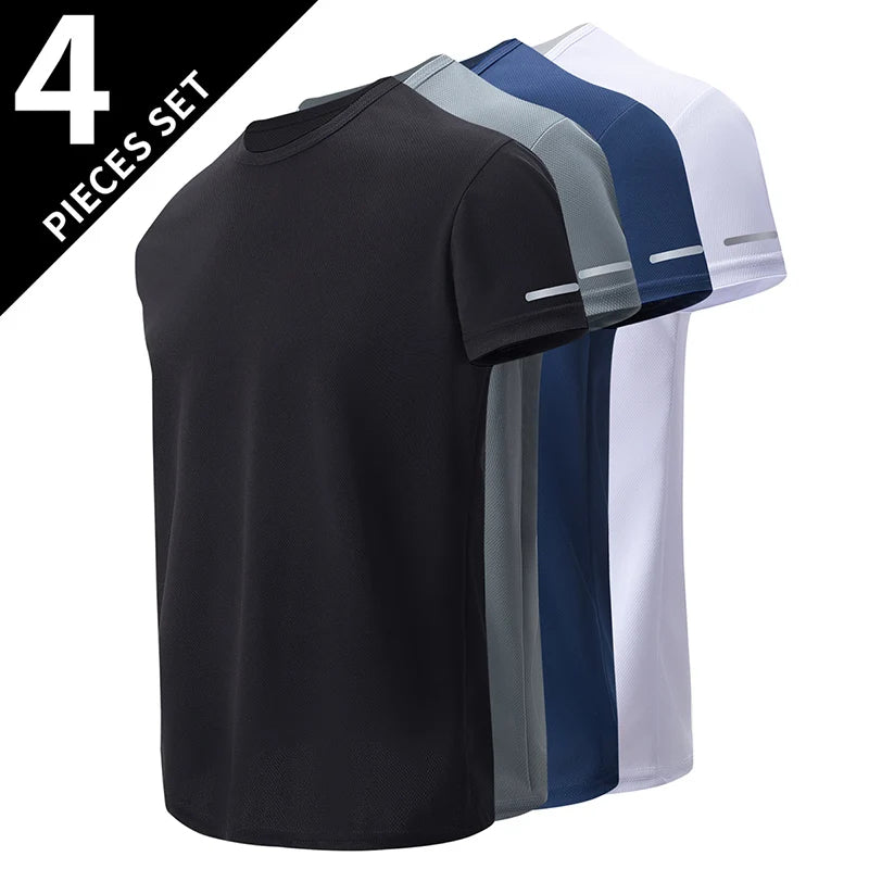 1/4 Pcs Men's Summer Fashion Printing Quick-drying Short-sleeved Youth Leisure Sports Fitness Breathable Top Middle-aged Loose T